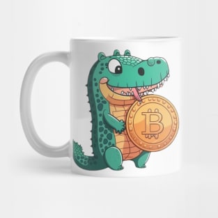 Cartoon Crocodile with a Bitcoin Coin Mug